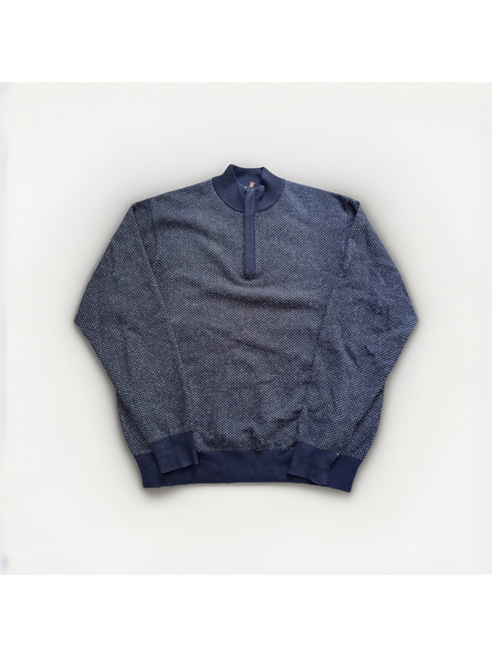 Peter Millar Mens L Navy 85% Wool 15% Cashmere 1/4 Zip Sweater Suede Trim Knit